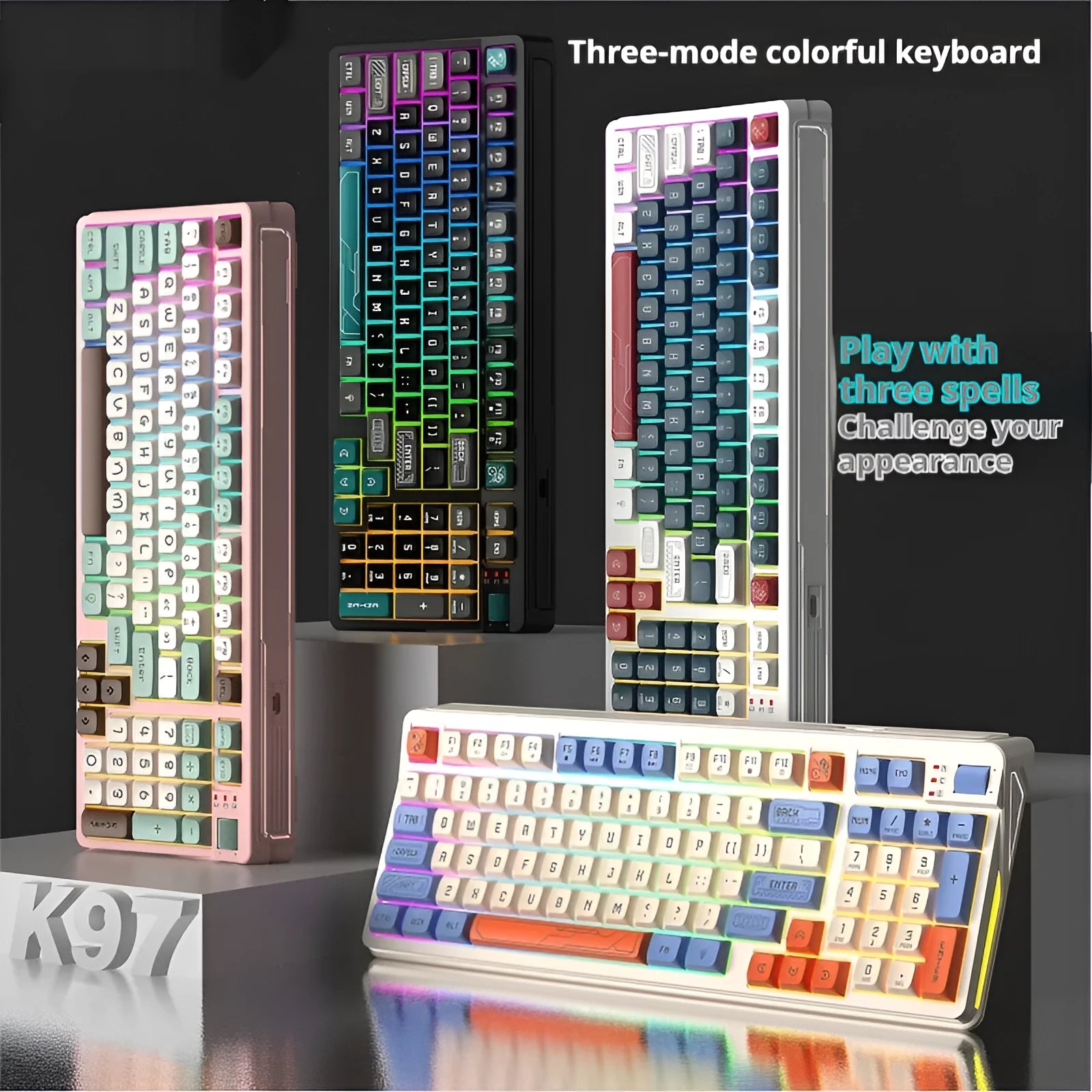 Three colour LED mechanical feel USB keyboard with ABS plastic housing in blue and white colour option