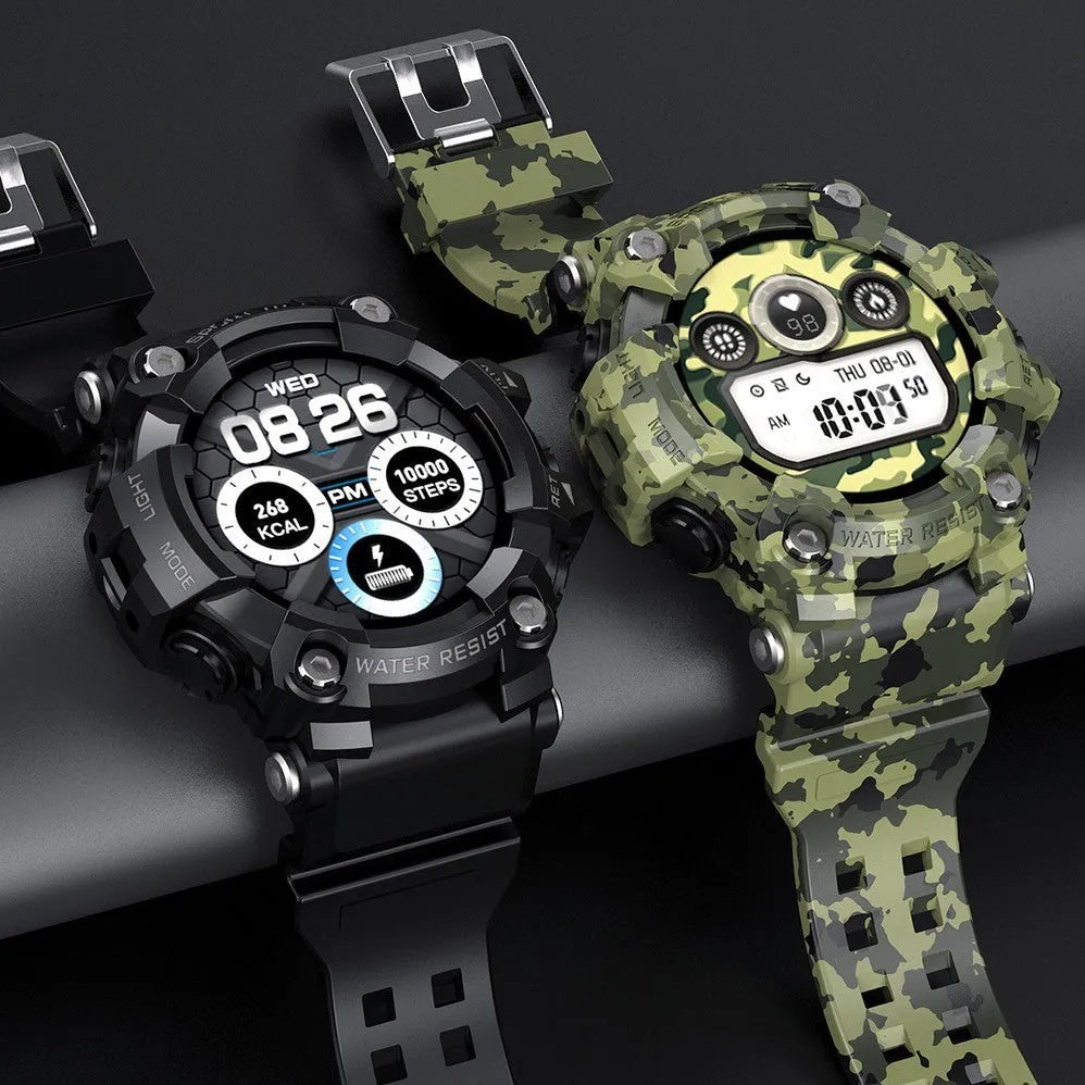Black T6 Tactical Smart Watch with 1.3-inch screen on a wrist, showing rugged alloy and ABS case.
