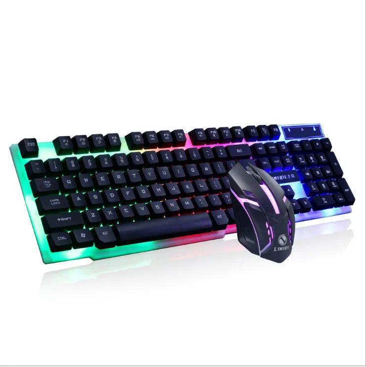 Limei Gtx300 white backlit gaming keyboard and mouse set on desktop