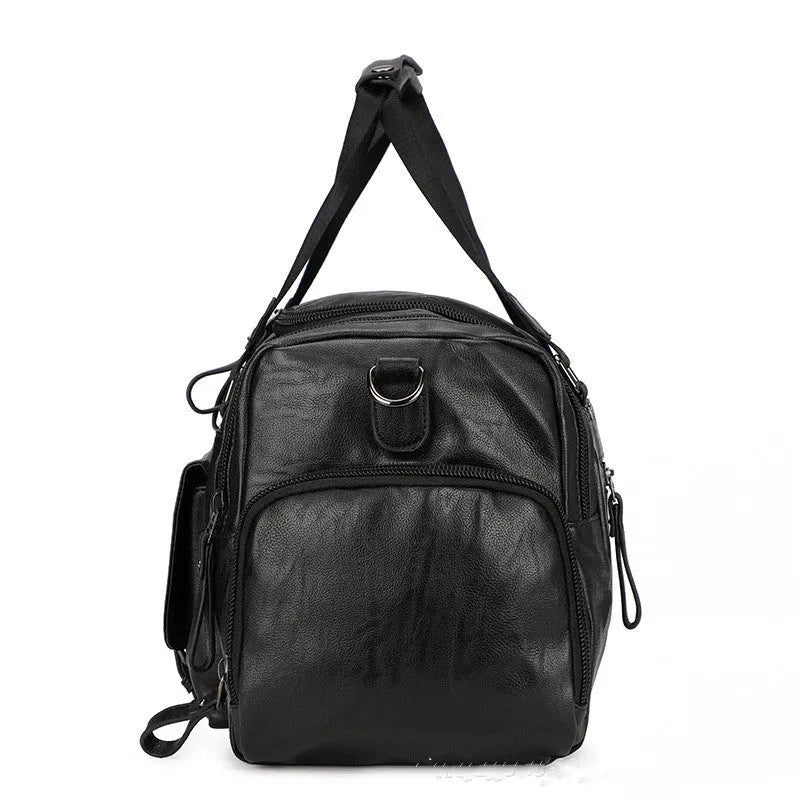 Black travel shoe bag with large 52cm capacity and separate compartment for footwear.