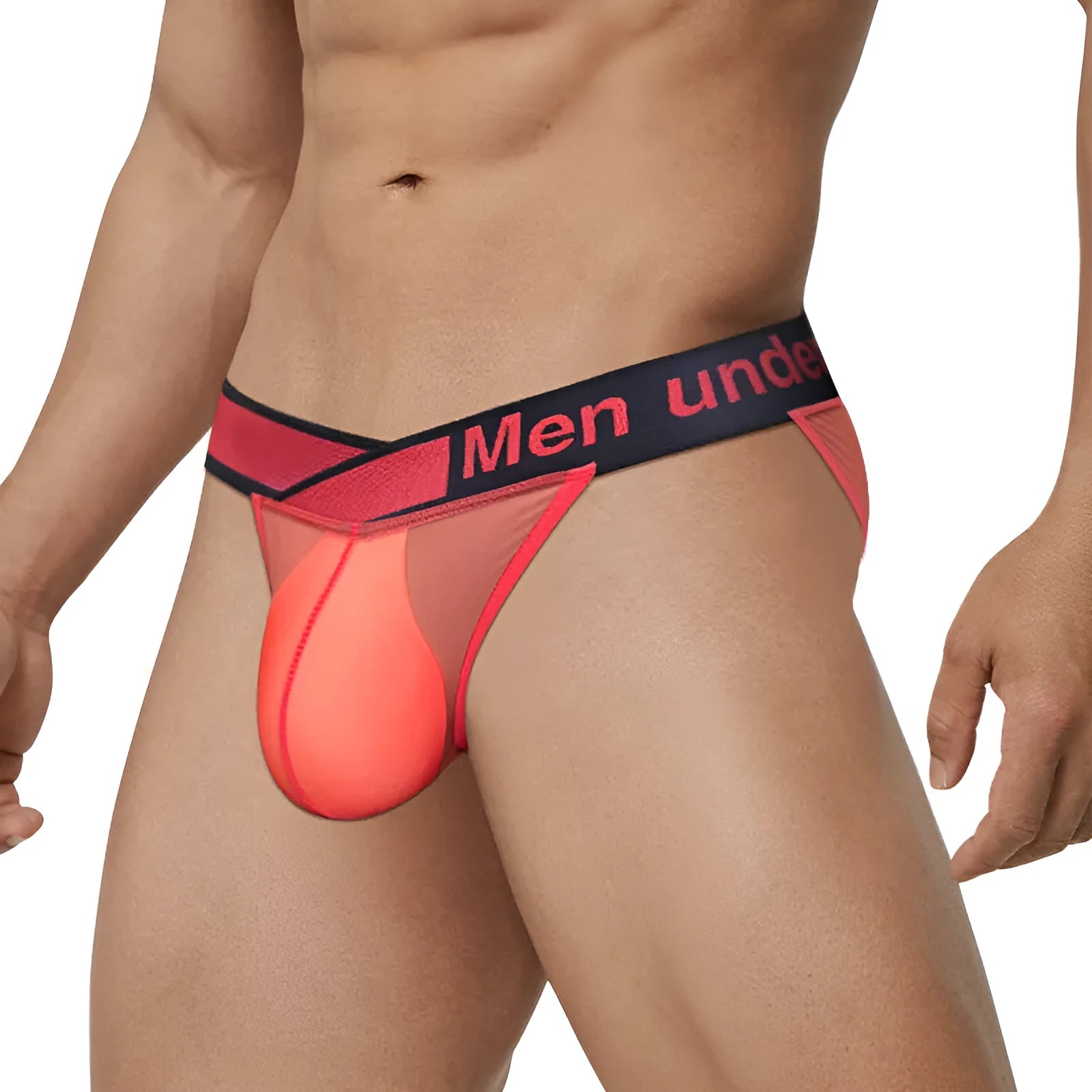 Men's transparent ice silk underwear briefs with large V gradient high cut design in black colour