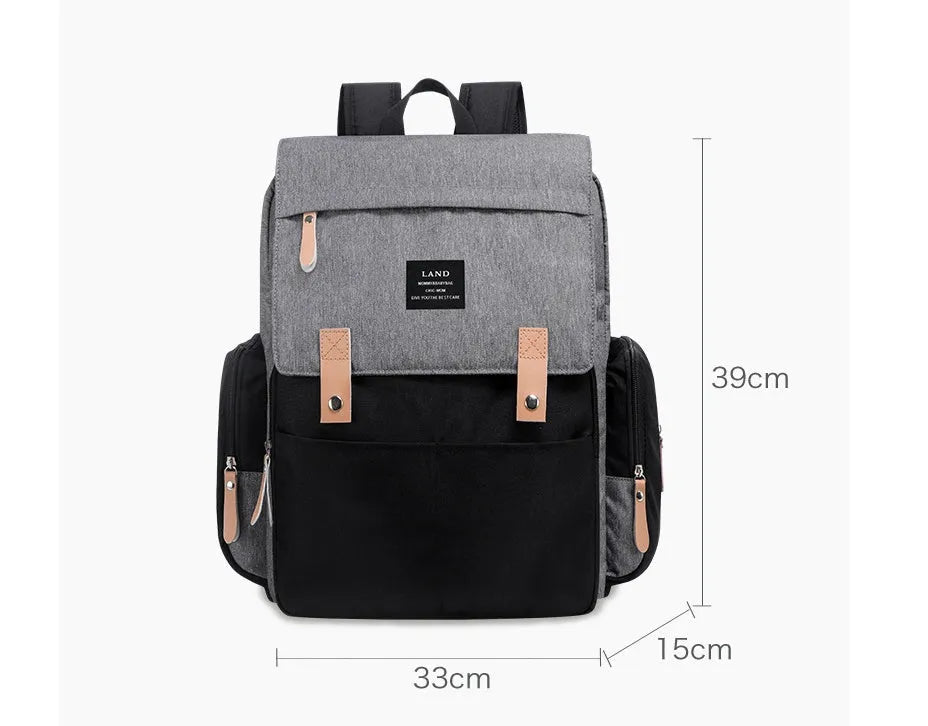 LAND Mommy large capacity oxford cloth diaper backpack with changing mat in grey colour.
