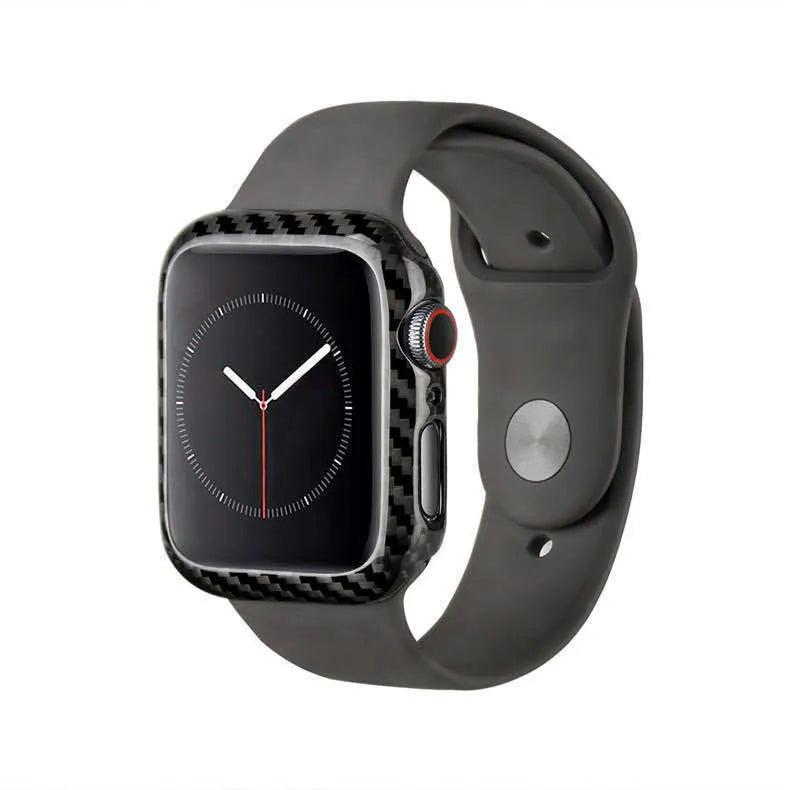Apple Watch 4 44mm half wrap leather case with carbon fibre protection in black