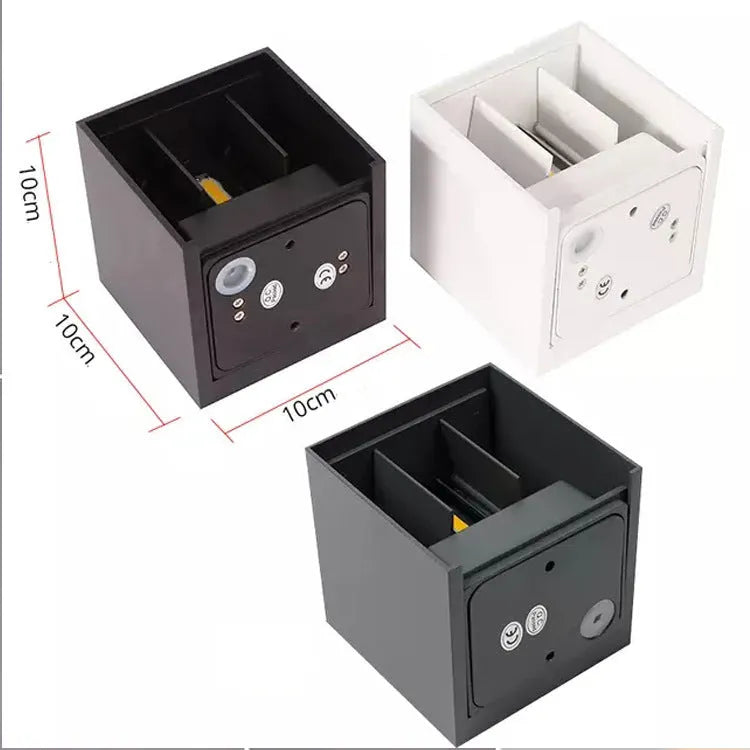 Black, grey, or white aluminium alloy indoor corridor wall lamp with 100mm cubic size.