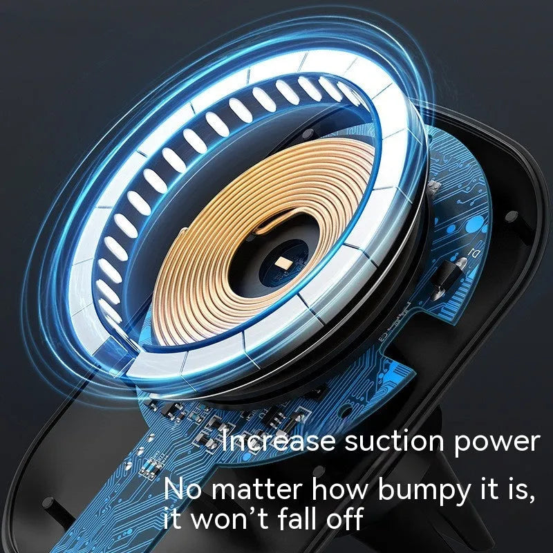 CH-707 magnetic car wireless charger with air vent and centre control mounting bases in black colour