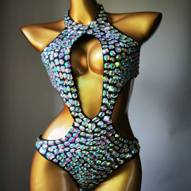 Women's one-piece swimsuit with mesh diamond pattern in army green