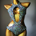 Women's one-piece swimsuit with mesh diamond pattern in army green