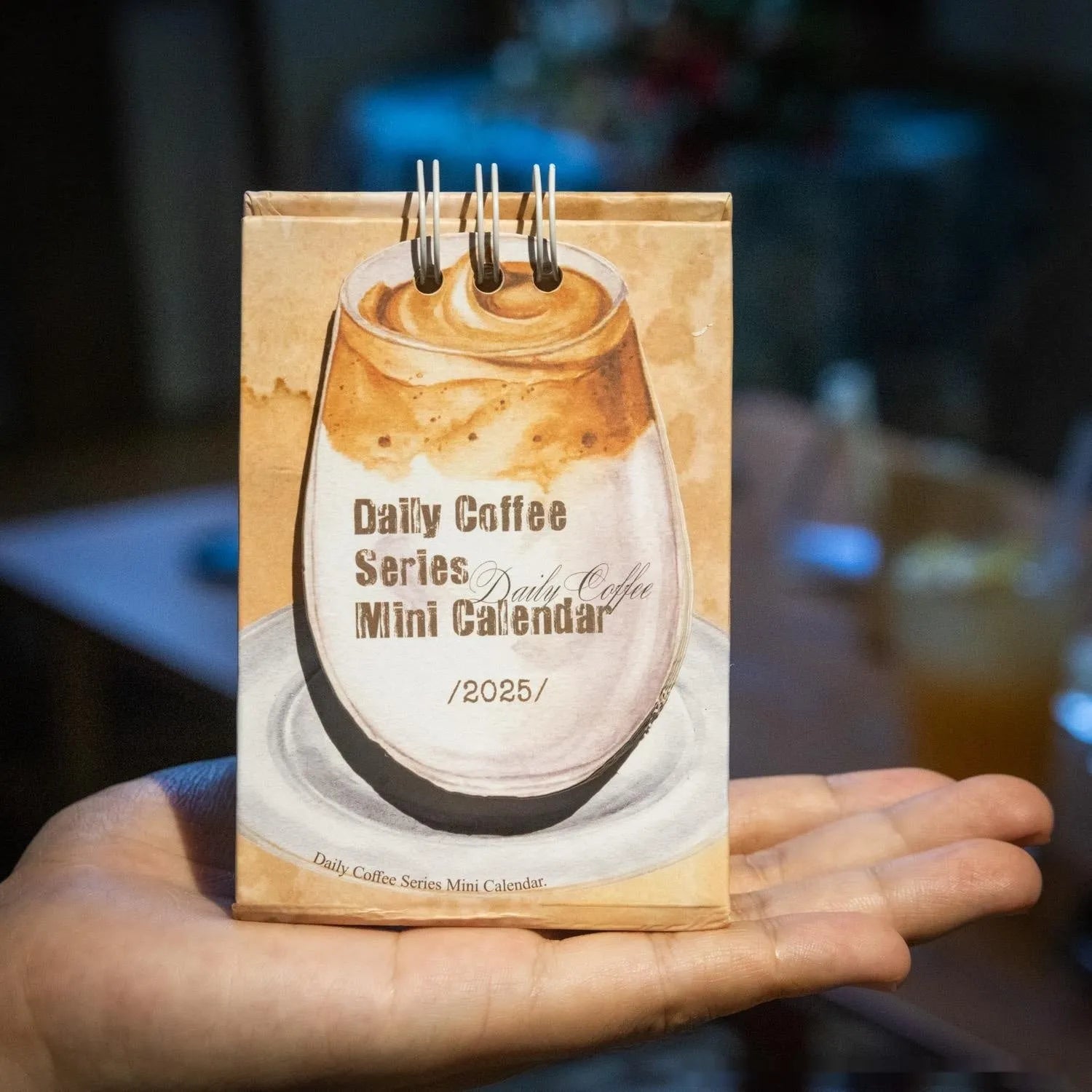 Mini paper desk calendar for 2025 with coffee theme and simple modern design