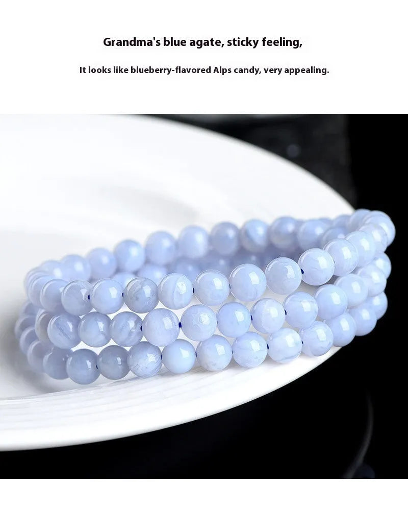 Blue agate bracelet with multi-circle pattern and scattered beads, natural stone jewellery