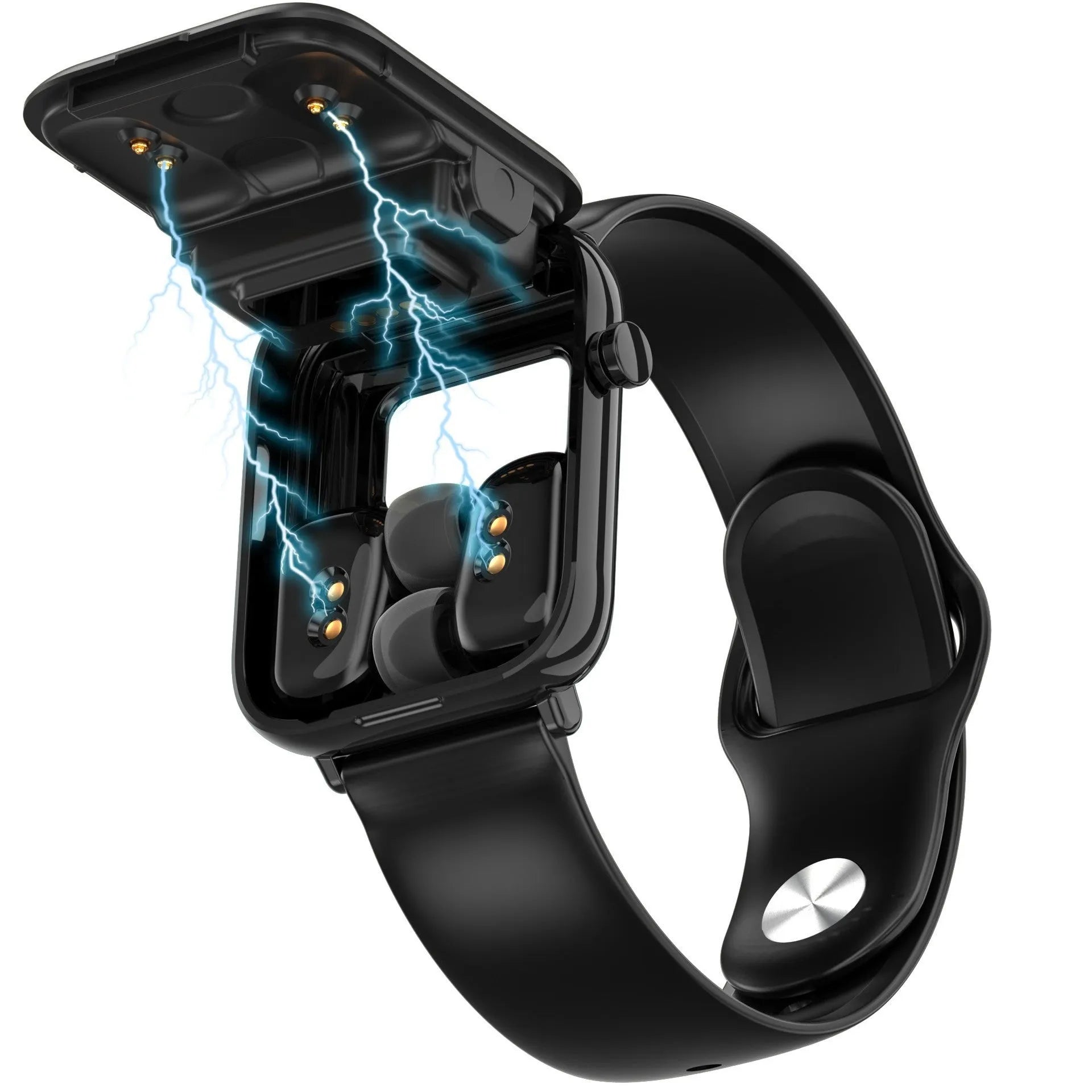 Black zinc-alloy smartwatch with 1.69-inch touchscreen, functioning as a Bluetooth headset and fitness tracker.