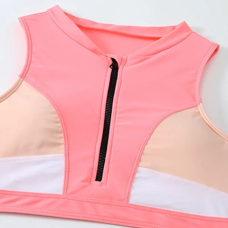 Solid pink high waist women's bikini swimsuit set with briefs style on a mannequin.