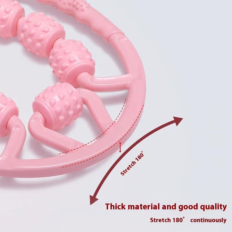 Ring clip leg massager roller with 12 wheels in macaron pink colour