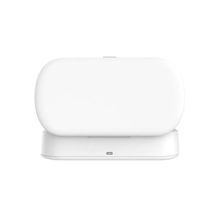 White UV sterilisation box with aromatherapy function for wireless charging and disinfection of personal items