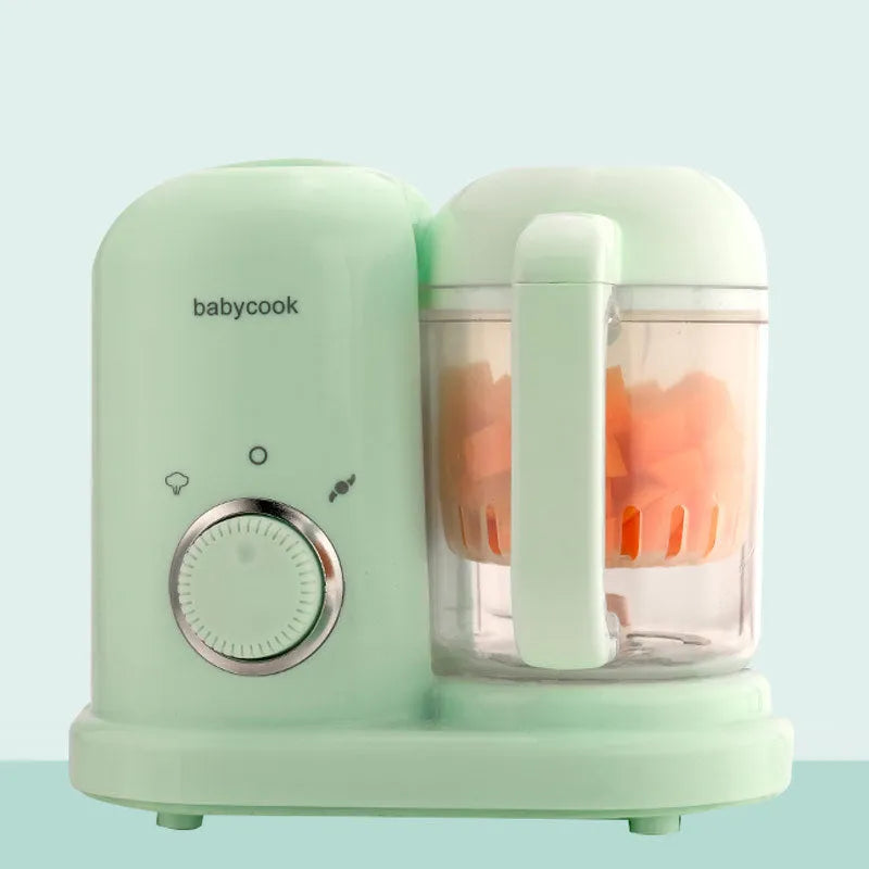 Baby food processor with steamer and blender functions in green or pink colour