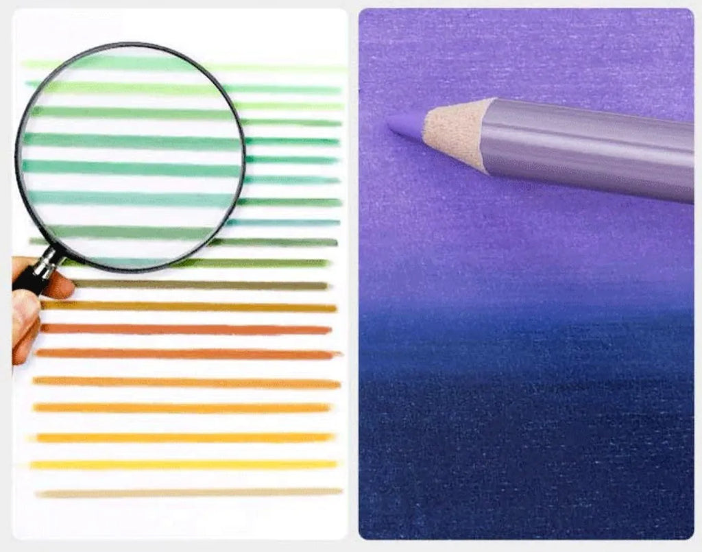 Boxed set of 72 or 126 coloured pencils with basswood holders for art students.