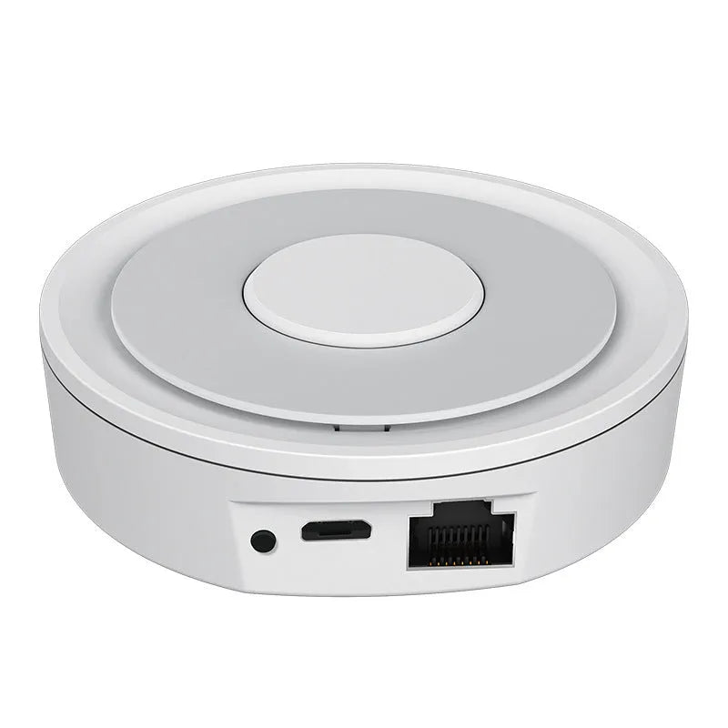 White square ZigBee smart home gateway measuring 78mm with USB connection for home automation control