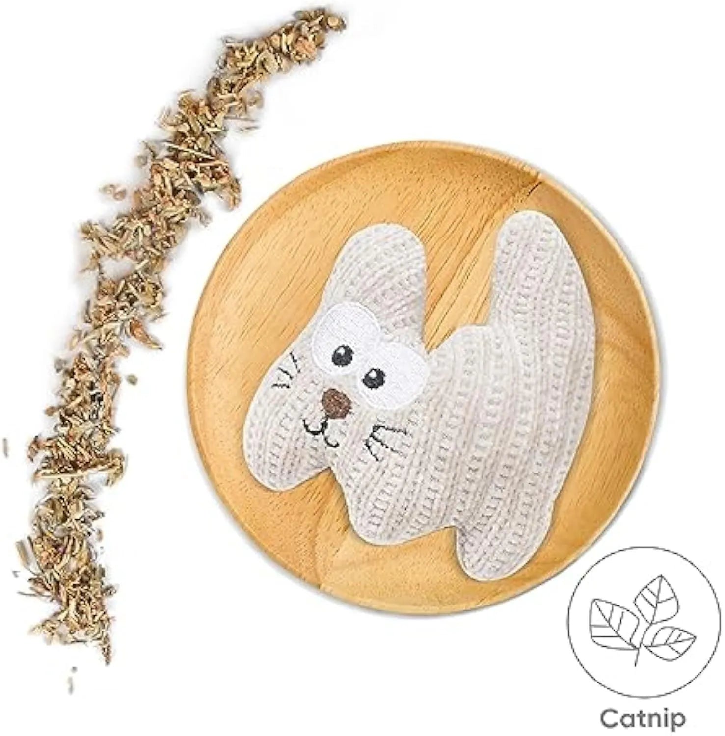 Cyan knitted plush catnip toy with bell measuring 12x11cm for cats and kittens