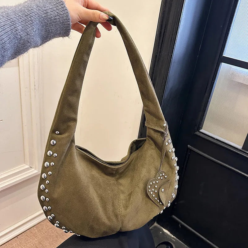 Women's soft plush underarm tote handbag in retro styling, strapless design