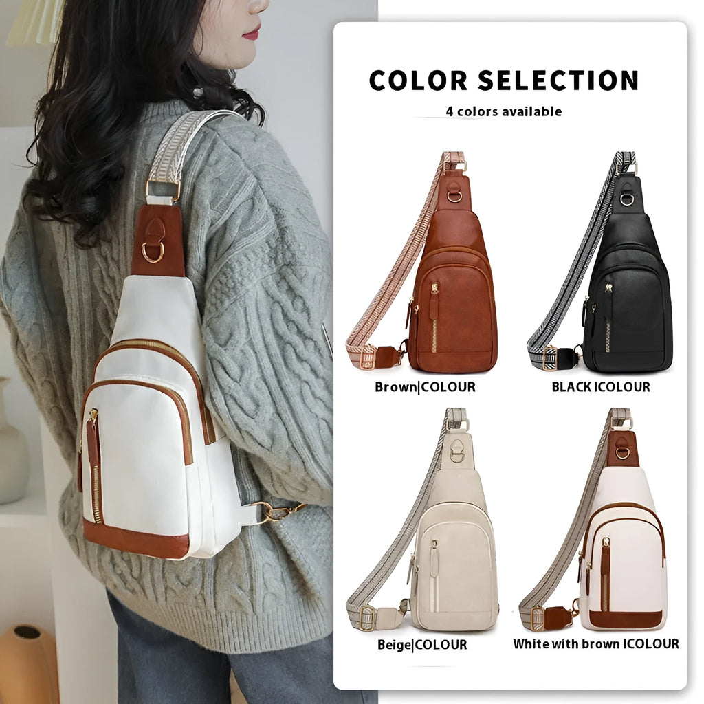 Women's soft PU chest crossbody bag showing open pocket and street style design