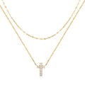 Sterling silver double layer twin diamond cross pendant necklace with S925 chain in geometric design