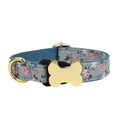 Flat nylon dog collar with grid pattern and bone-shaped buckle in multiple colour options
