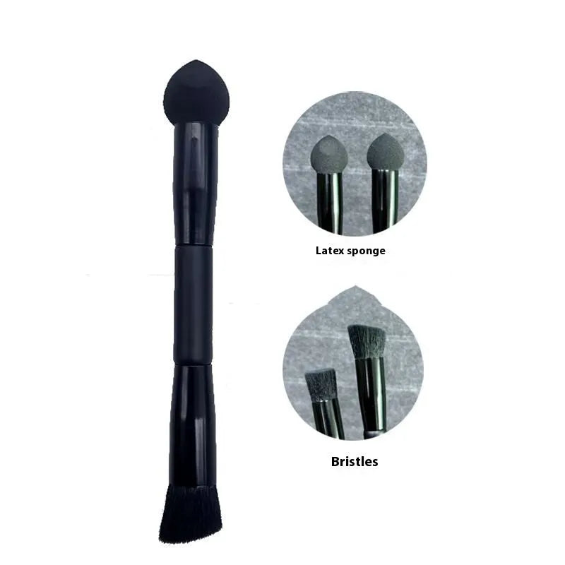 Black sponge-tip concealer brush with a wooden handle for covering dark circles.