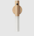 Smart sensor LED desk lamp with solid wood base on a desk