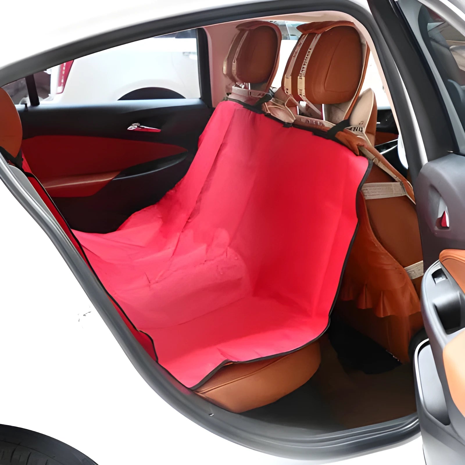 Square red waterproof car pet pad for dogs and cats on a car seat