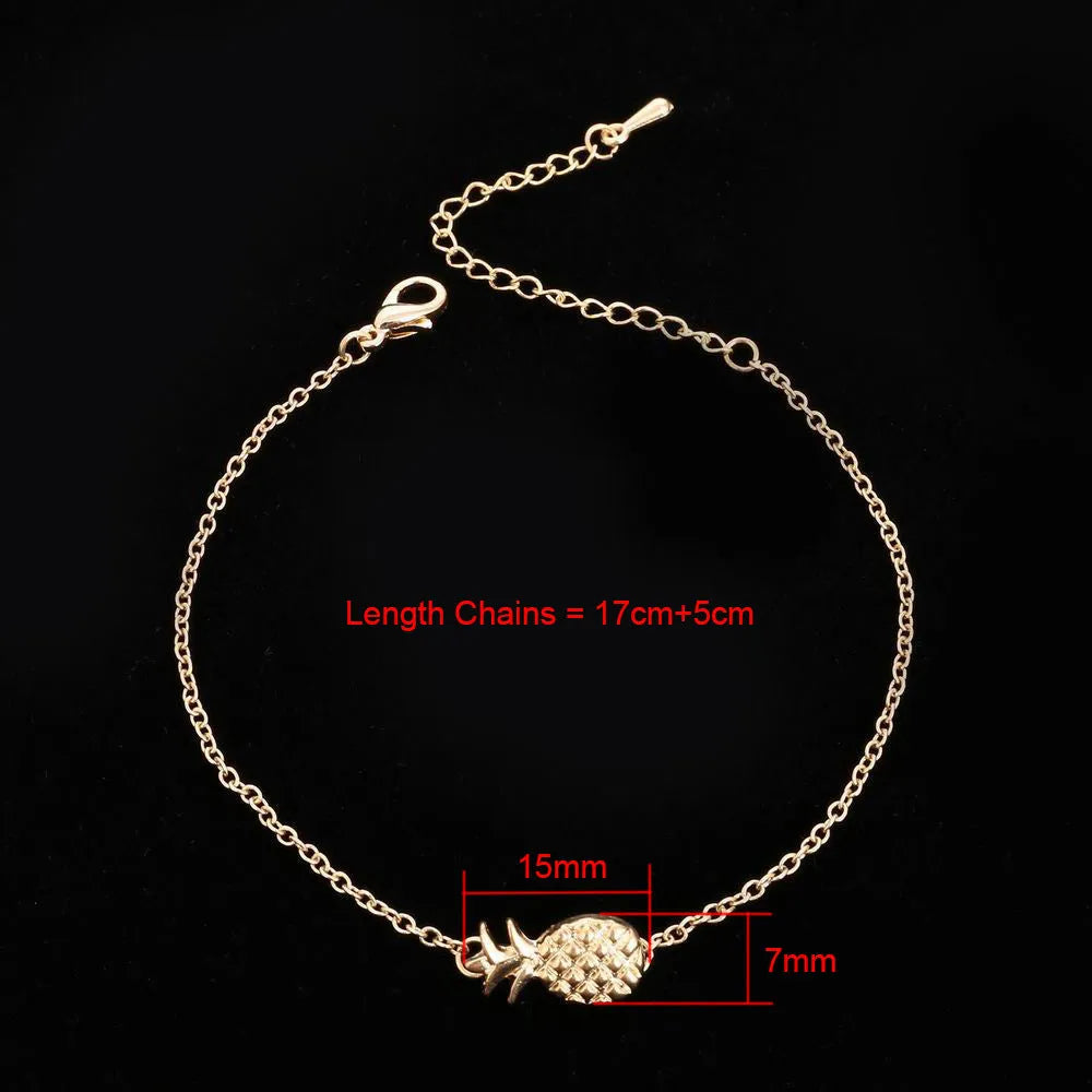Women's alloy pineapple bracelet in gold or silver with fruit charm design