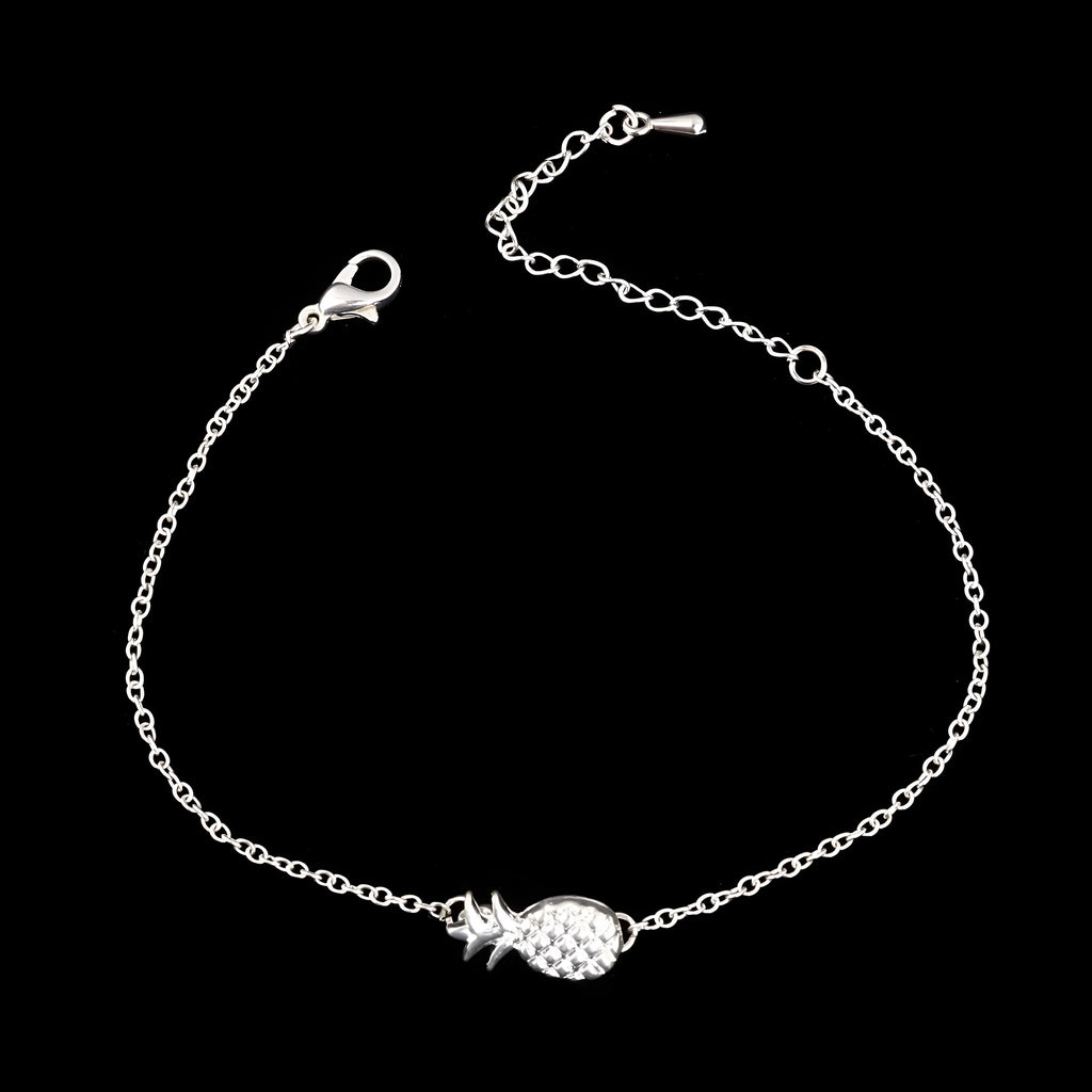 Women's alloy pineapple bracelet in gold or silver with fruit charm design