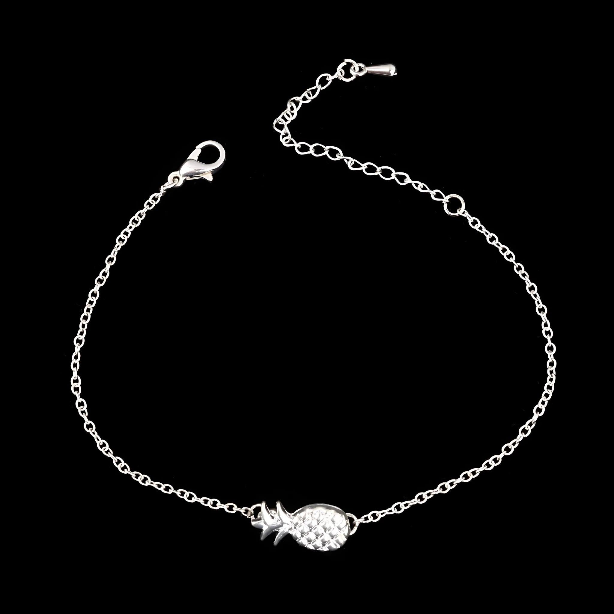 Women's alloy pineapple bracelet in gold or silver with fruit charm design