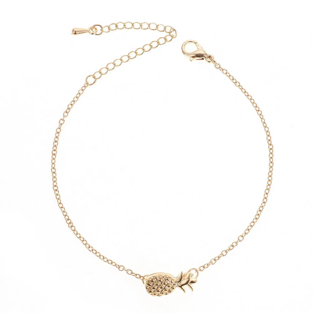 Women's alloy pineapple bracelet in gold or silver with fruit charm design