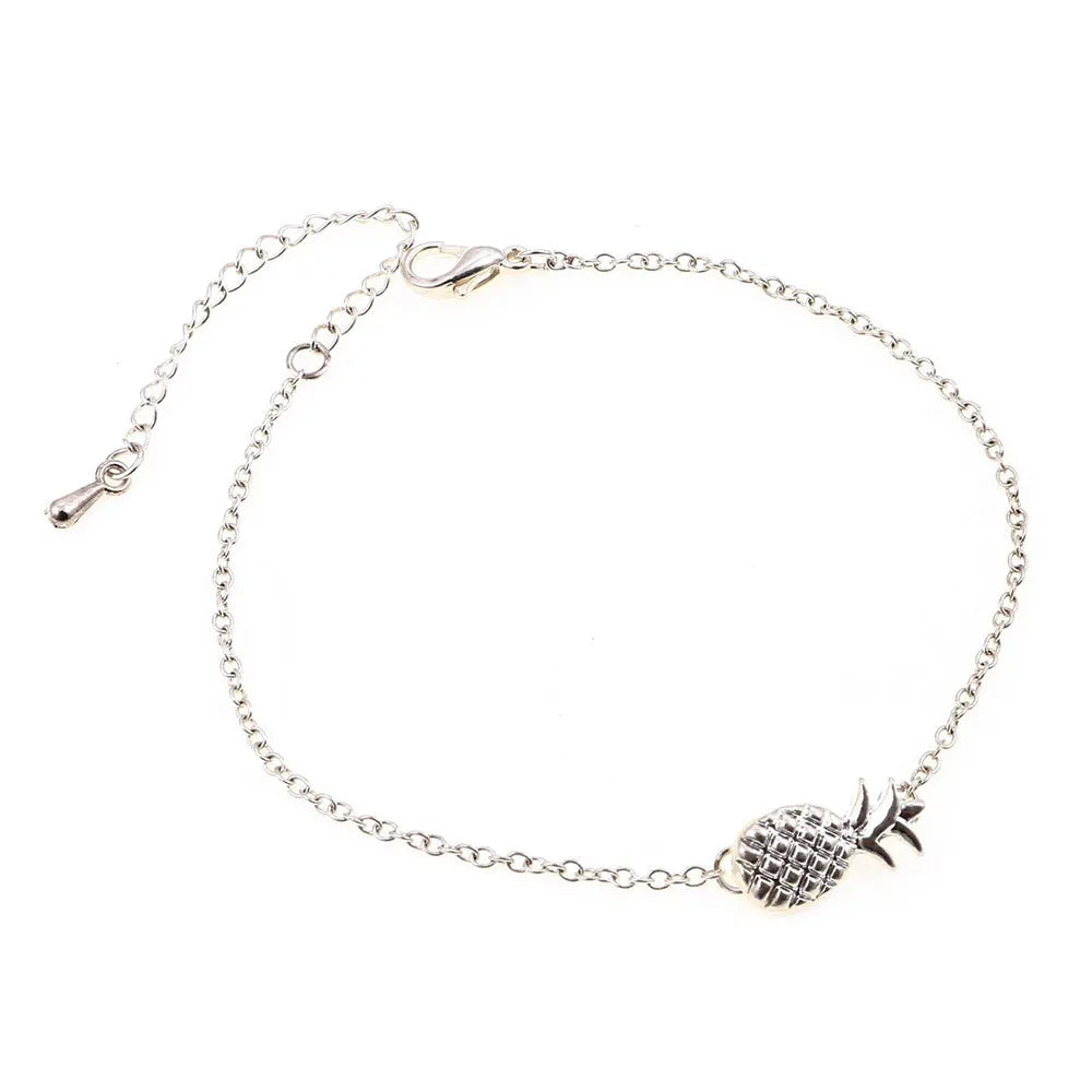 Women's alloy pineapple bracelet in gold or silver with fruit charm design