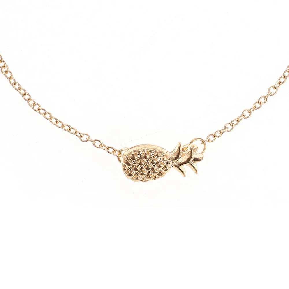 Women's alloy pineapple bracelet in gold or silver with fruit charm design