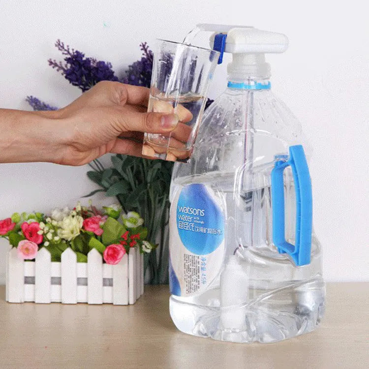 Blue and white electric pumping water device with long straw for beverage transfer