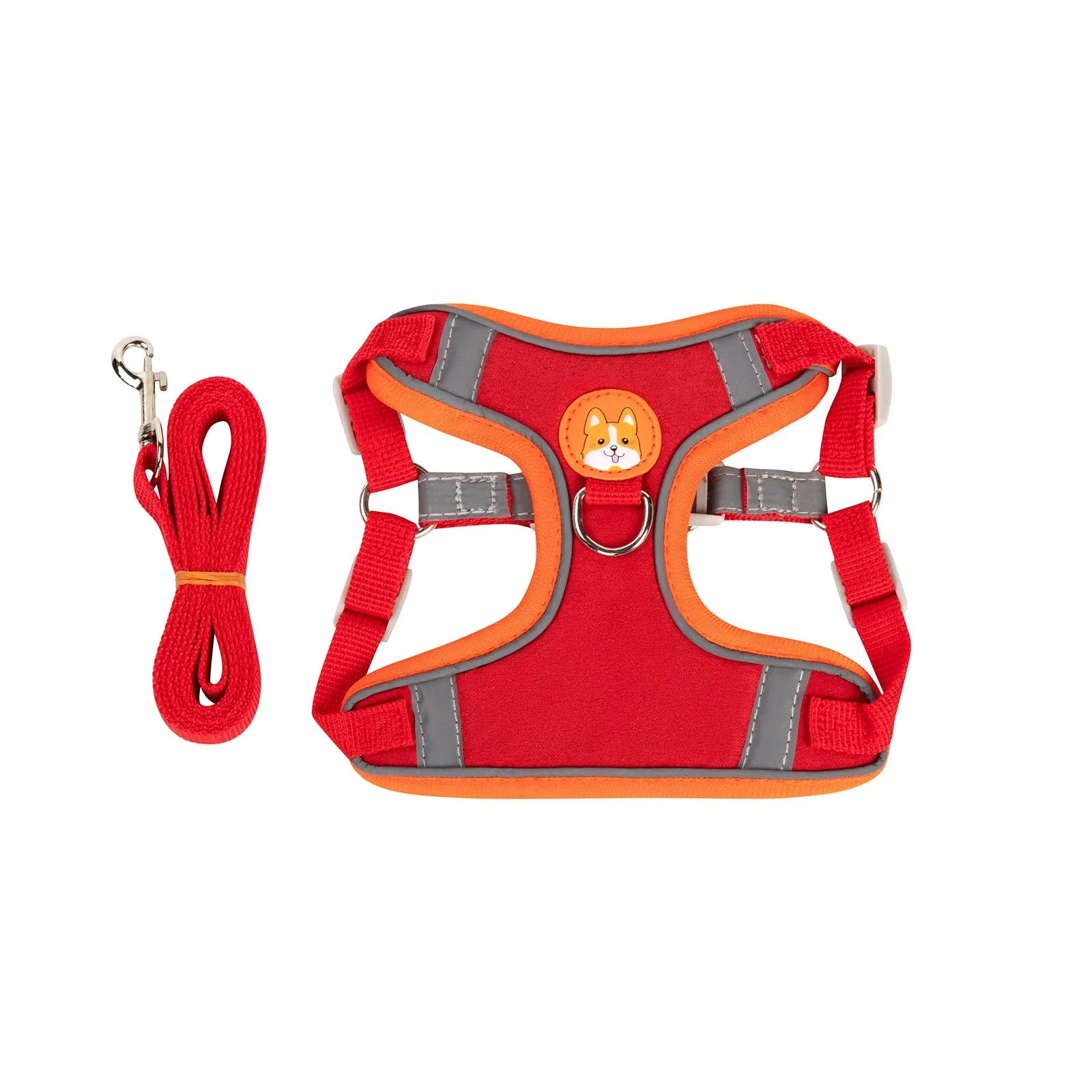 Adjustable dog harness with haulage rope in a selected colour, showing the chest strap design.