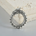 Large hollow-out alloy earrings with geometric dragon design in antique silver finish