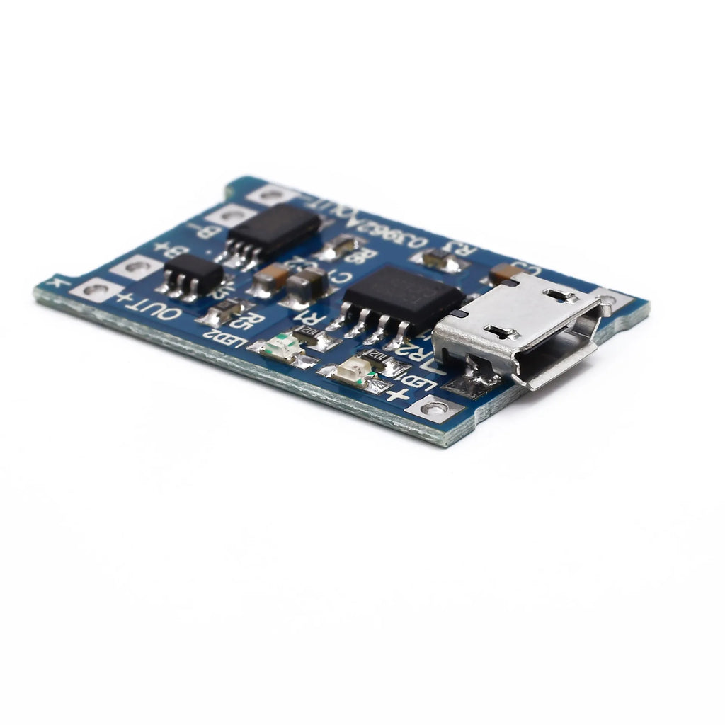 Blue lithium battery charging and protection circuit board measuring 26mm by 17mm