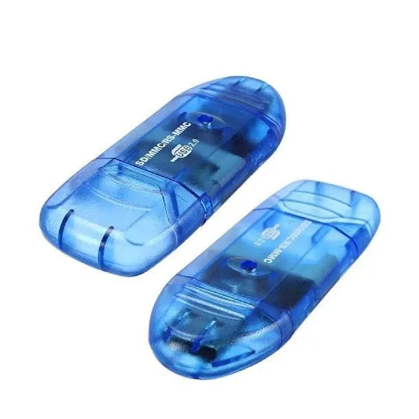 Transparent USB card reader with visible internal components and LED lighting