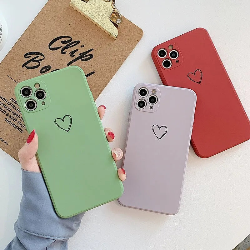 Silicone TPU phone back cover case for Apple iPhone in solid black, green, grey, pink, purple, red or white colour.