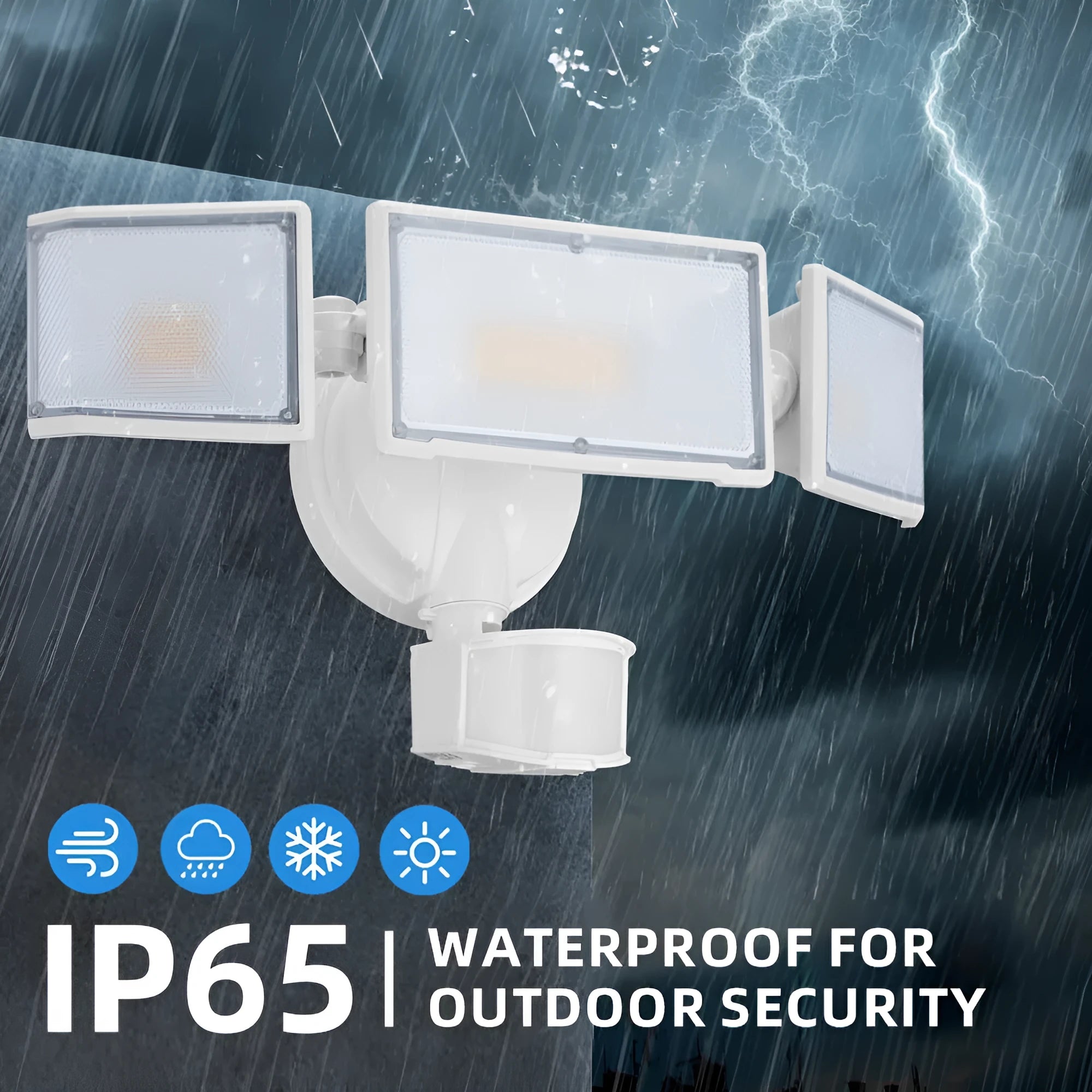 White LED human body induction security flood light with motion sensor for outdoor wall or ceiling mounting