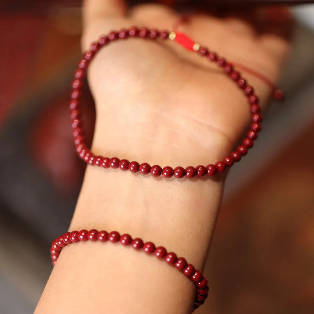 Purple gold sand cinnabar bracelet with geometric shape and Chinese design
