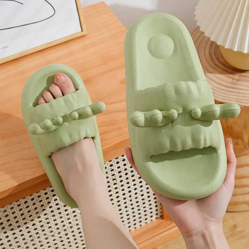 Deer horn pattern flip-flop slippers with non-slip EVA sole in white, light yellow, green, or dark grey