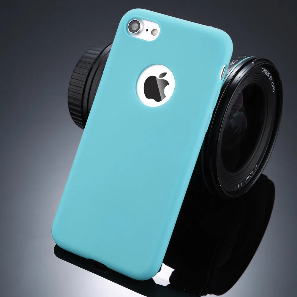 Candy colour soft silicone TPU back cover case for various iPhone models on a white background.