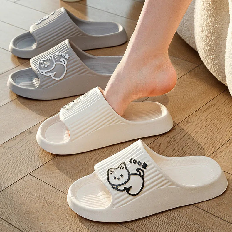 Women's thick platform slippers with cat design in various colours, made from EVA material