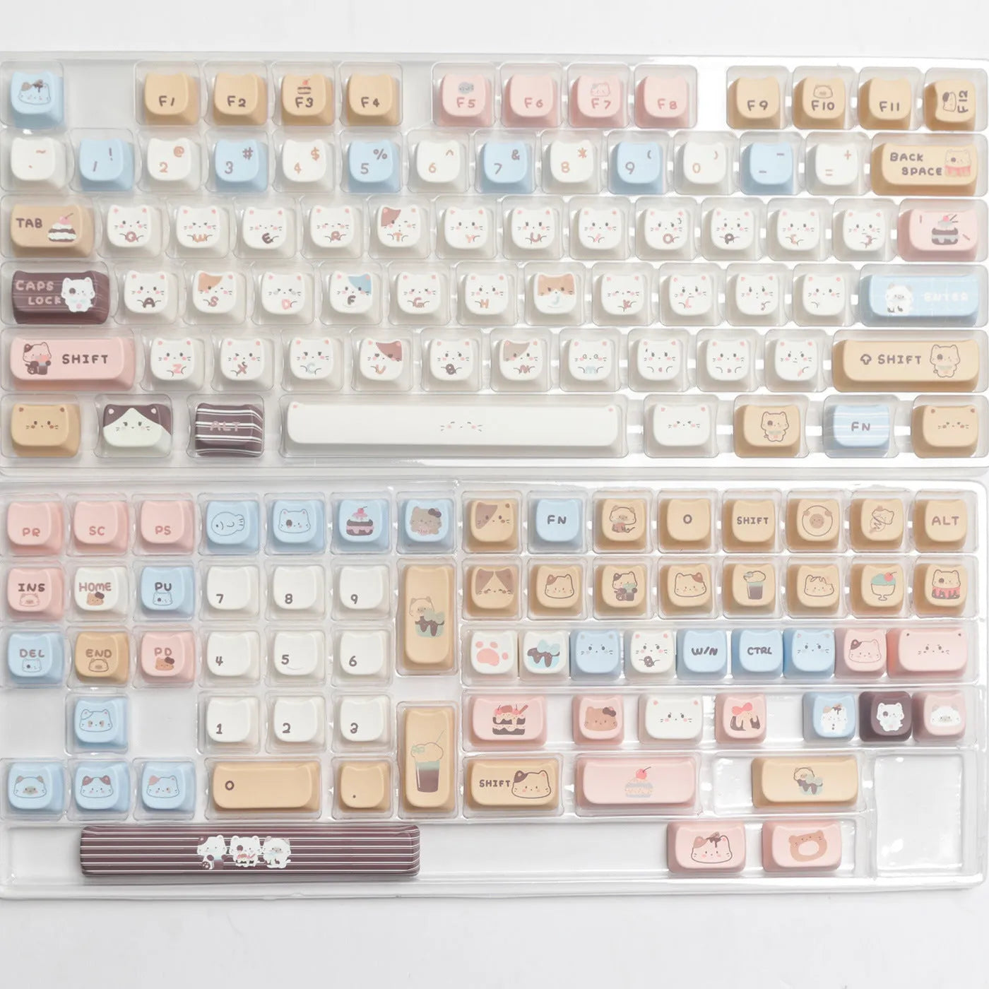 High Sea Salt Cat mechanical keyboard PBT keycap set showing pastel colour design and 7u spacebar
