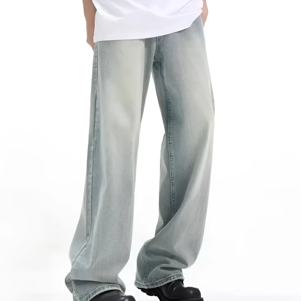 Blue retro trousers with rabbit fur fabric in loose casual fit showing high elasticity