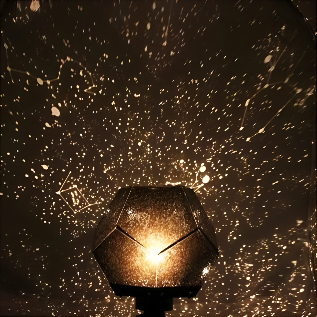 LED starry sky projector showing constellation projection on ceiling with remote control