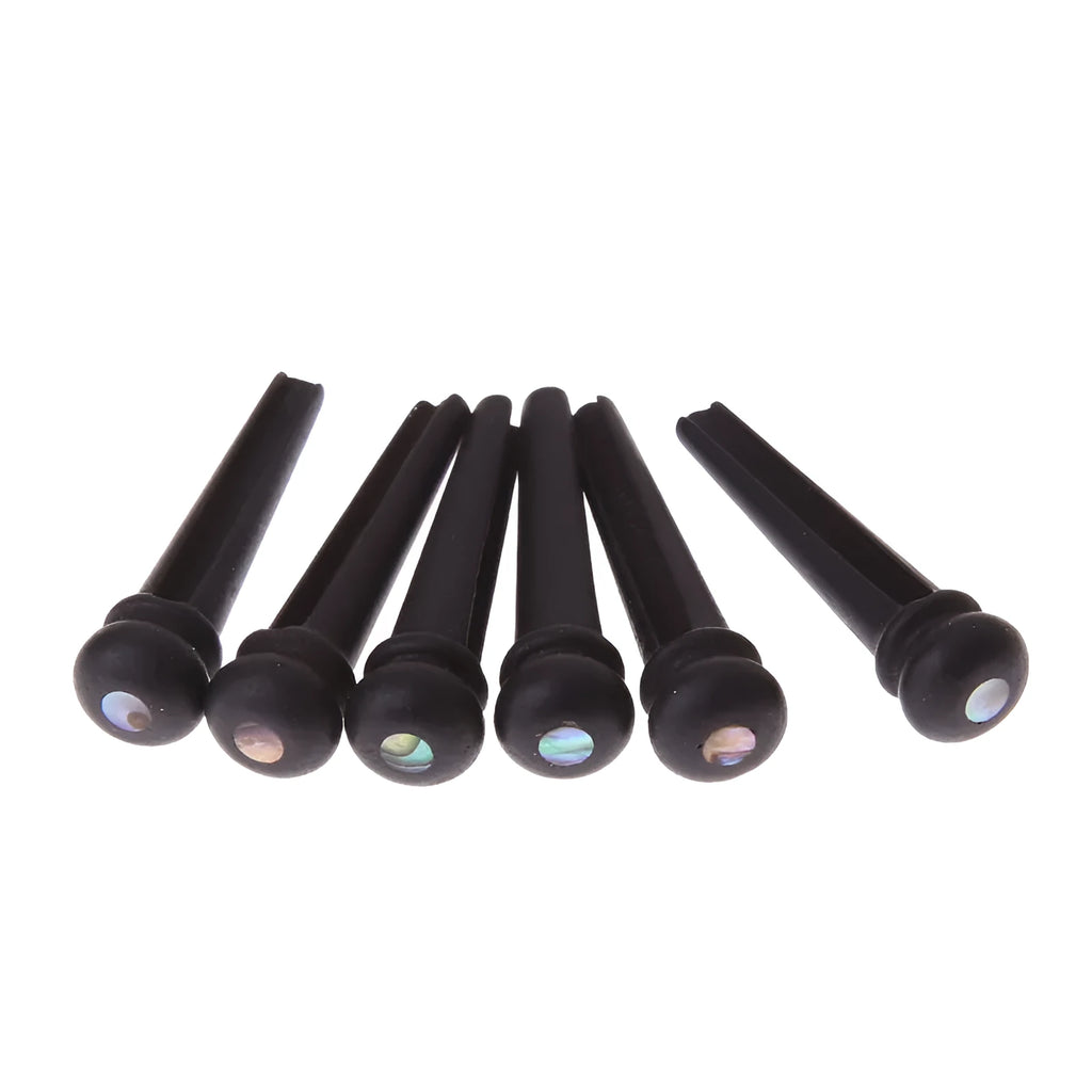 Six ebony guitar string nails with matt black finish for folk acoustic guitars