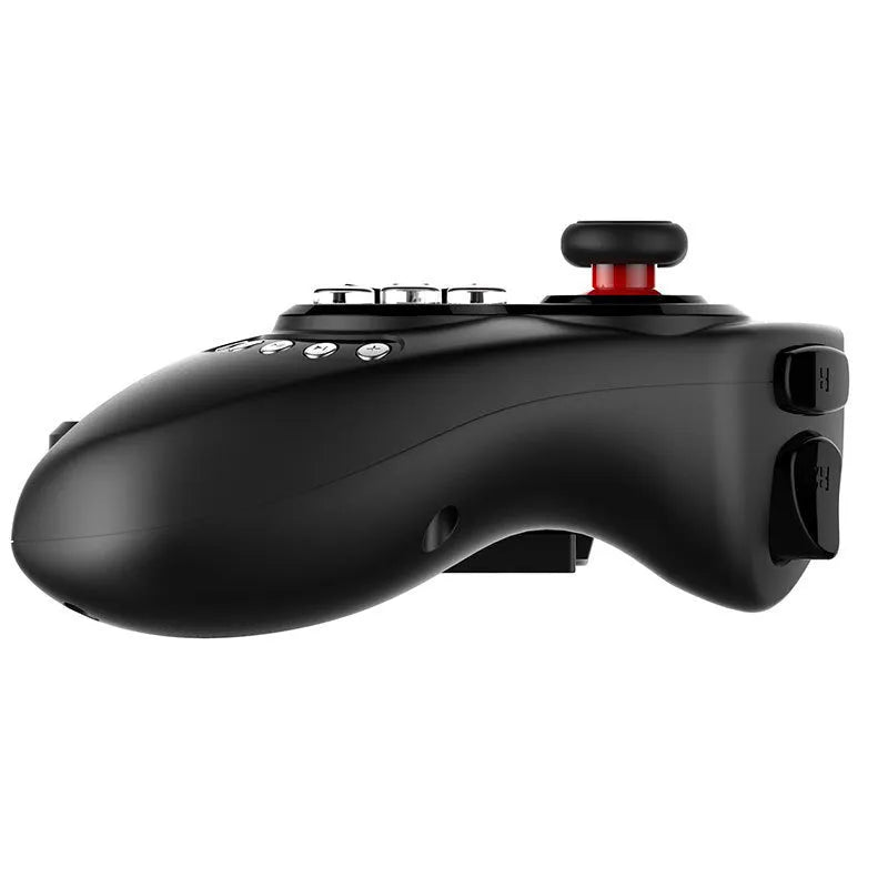 Wireless telescopic gamepad controller extended with smartphone showing ABS construction and control buttons